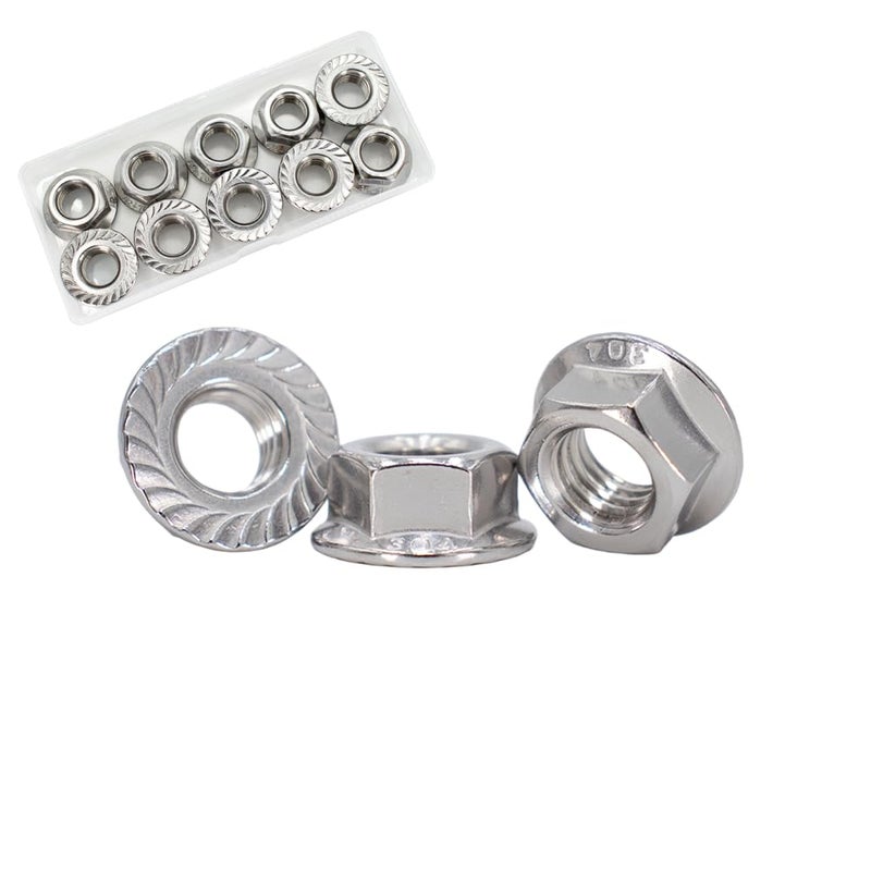 STORMCUBE M12x1.75mm DIN6923 Serrated Flange Nuts 10 Pack 304 Stainless Steel Hex Lock Nuts Full Thread for Industrial Construction Fasteners - Image 1